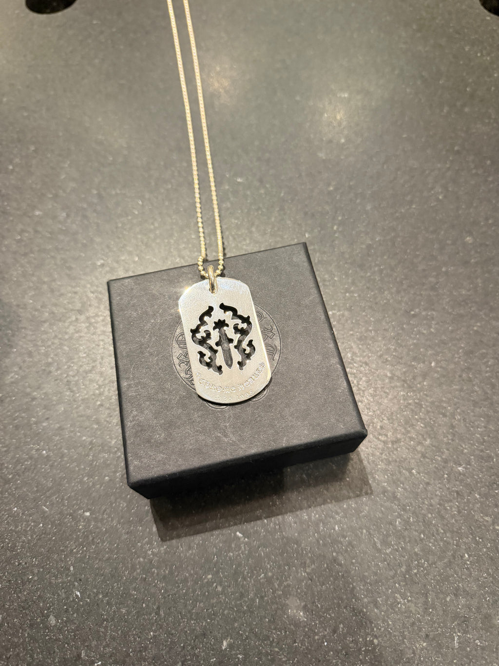 Chrome Hearts Cut Out Vine Dagger Dog Tag Necklace - Silver