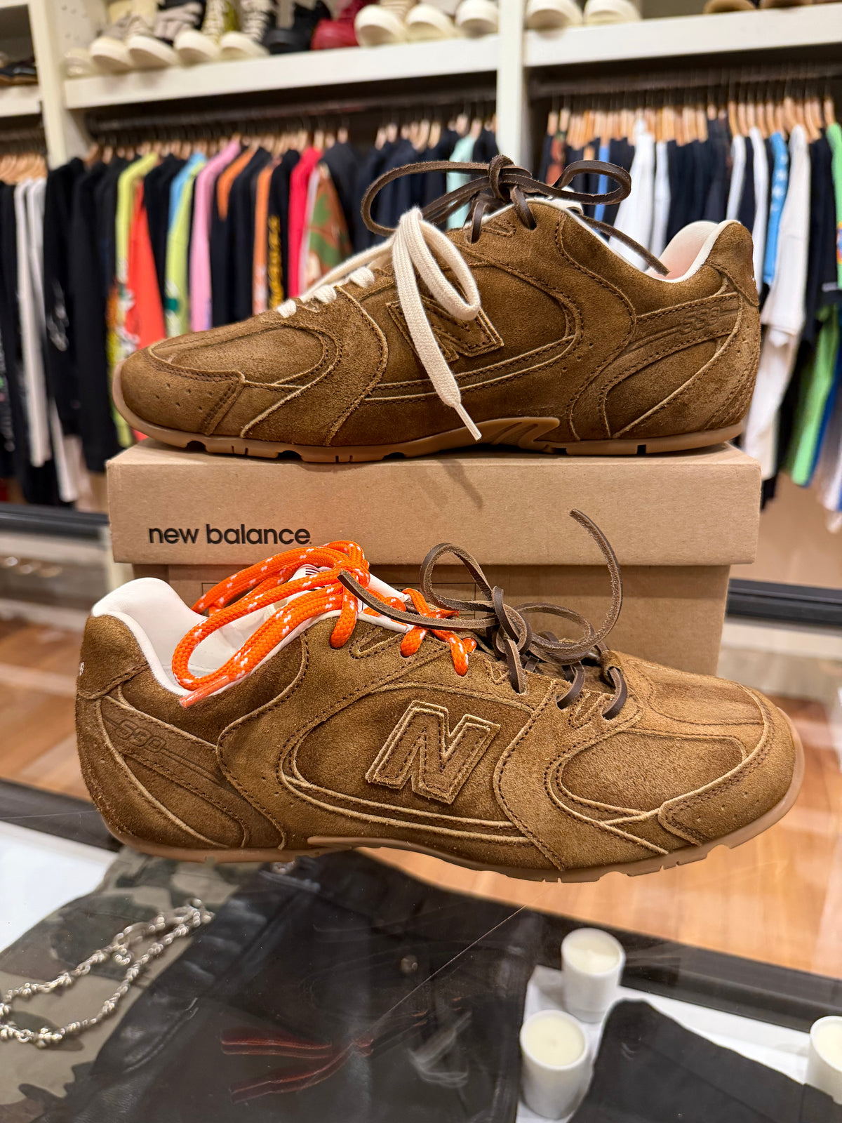 New Balance x Miu Miu 530 SL Suede Sneakers - Cannella