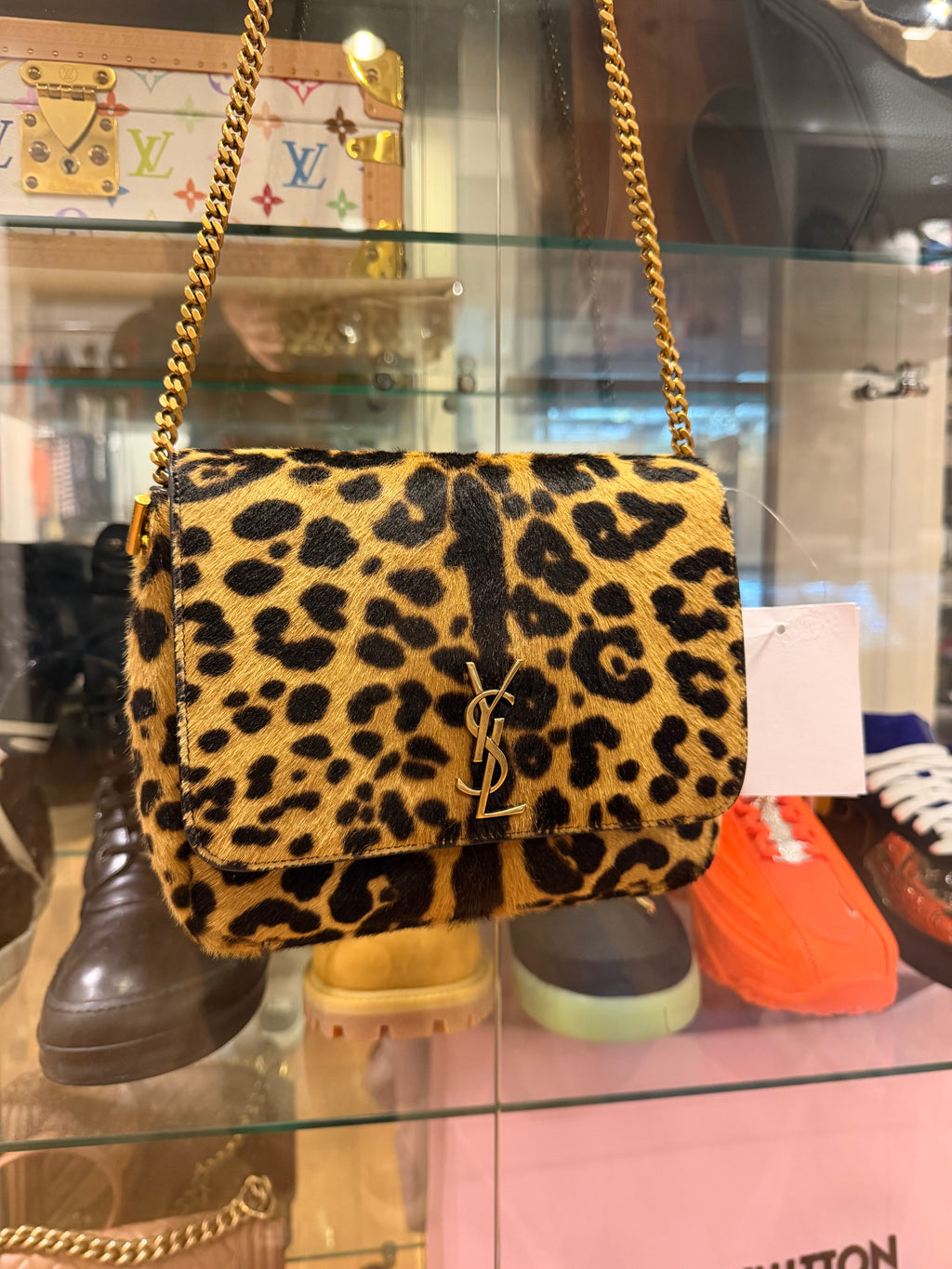 Saint Laurent Kate Leopard Pony Hair Crossbody Bag