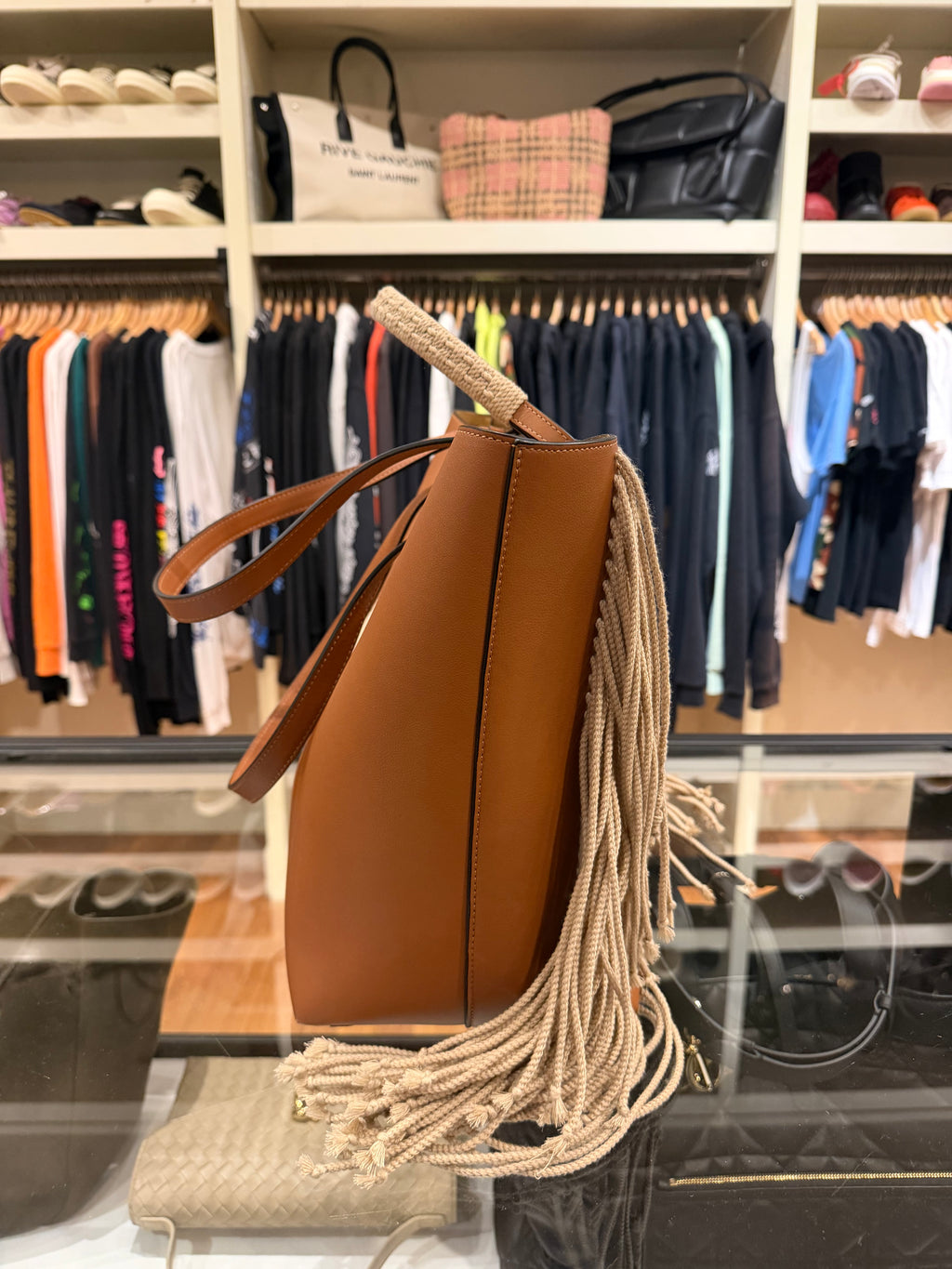 Loewe Tassel Fringe Cord Anagram Tote Leather