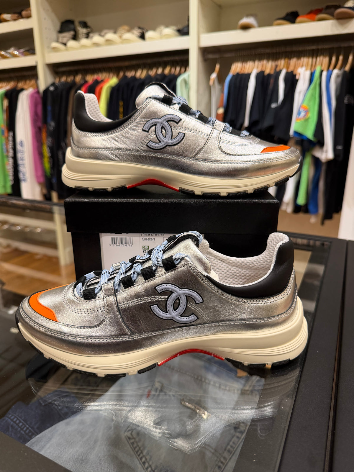 Chanel 26K Silver Trainer Sneakers