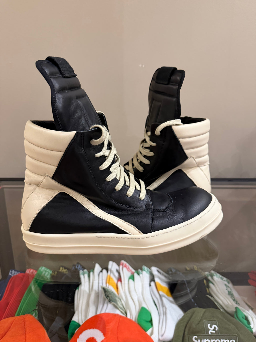 Rick Owens Geobasket - Black/White Leather
