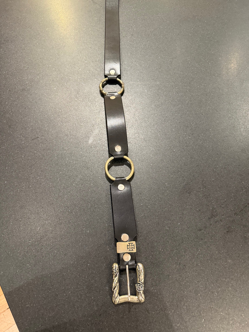 ERD Rose Double Ring Leather Belt - Black