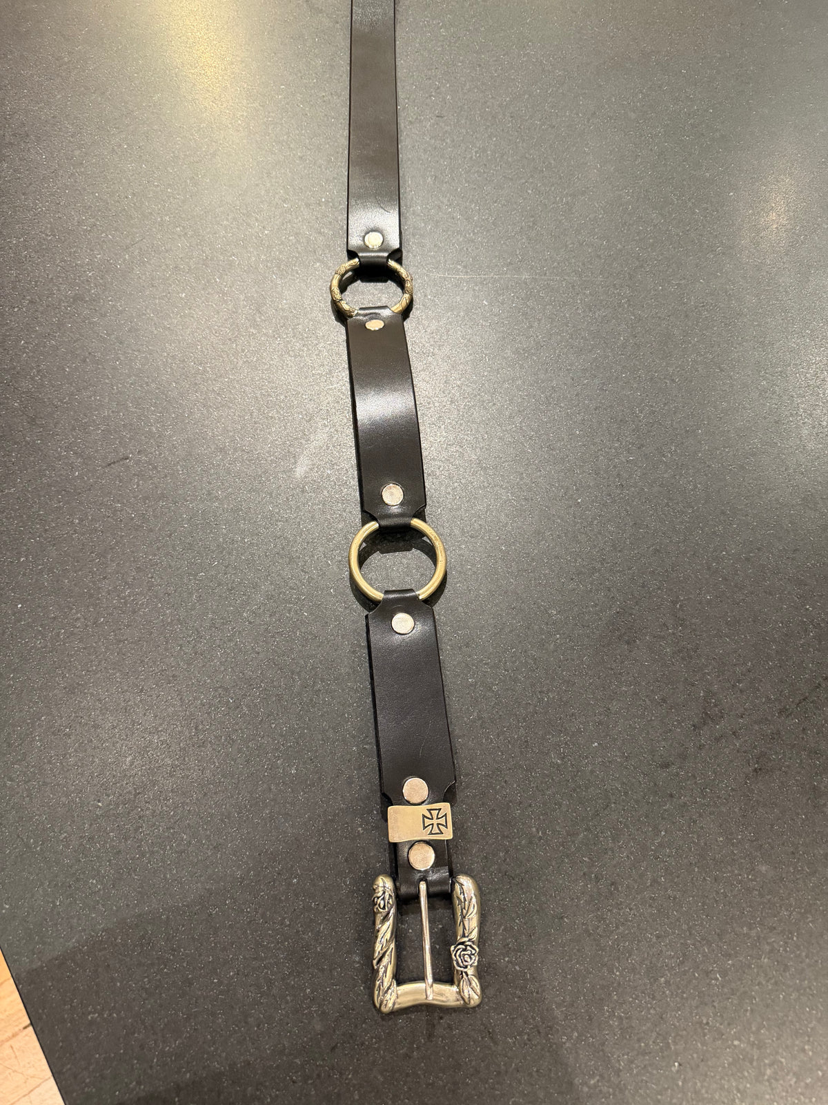 ERD Rose Double Ring Leather Belt - Black