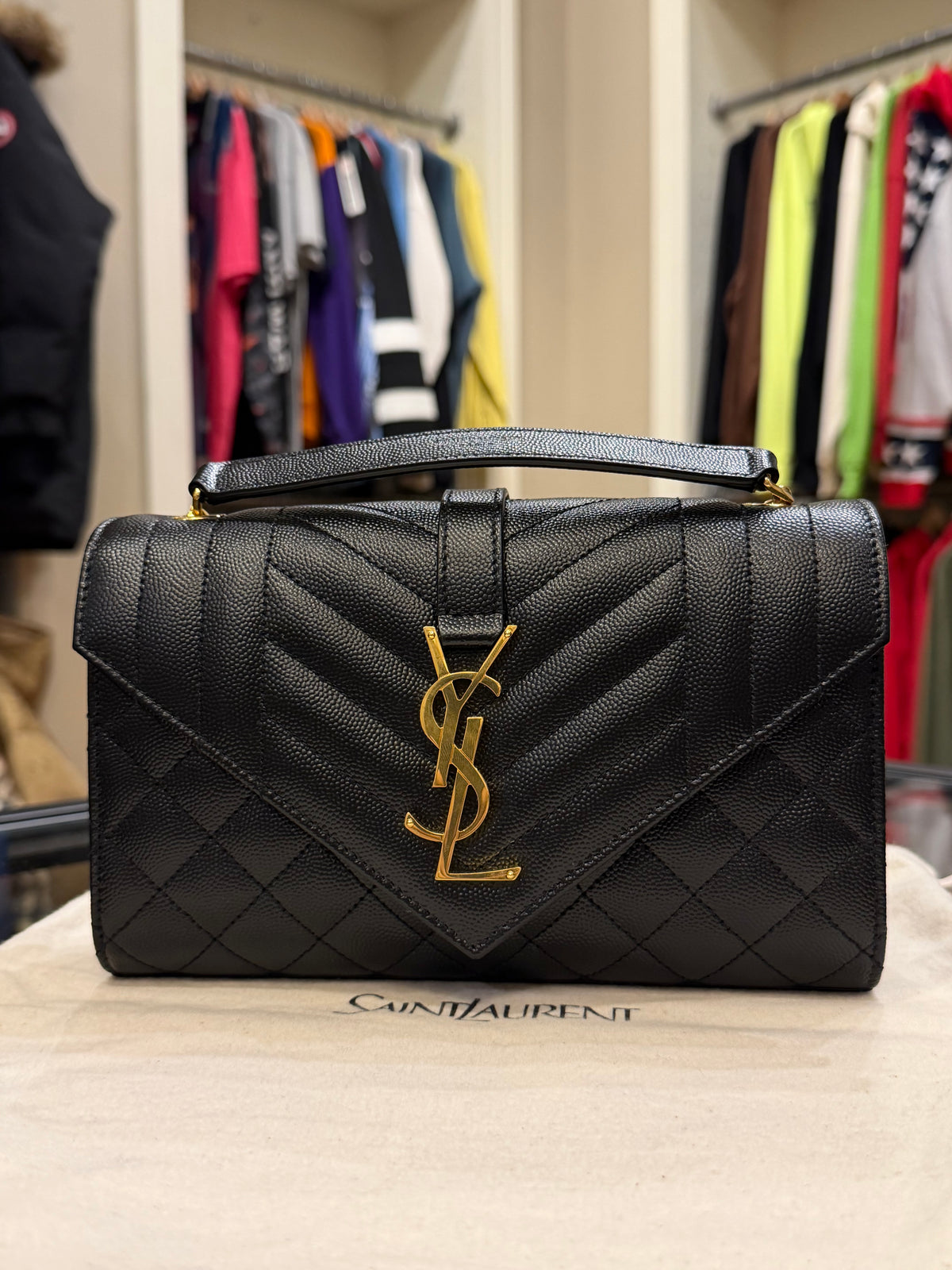 Saint Laurent Small Quilted Envelope Bag - Black