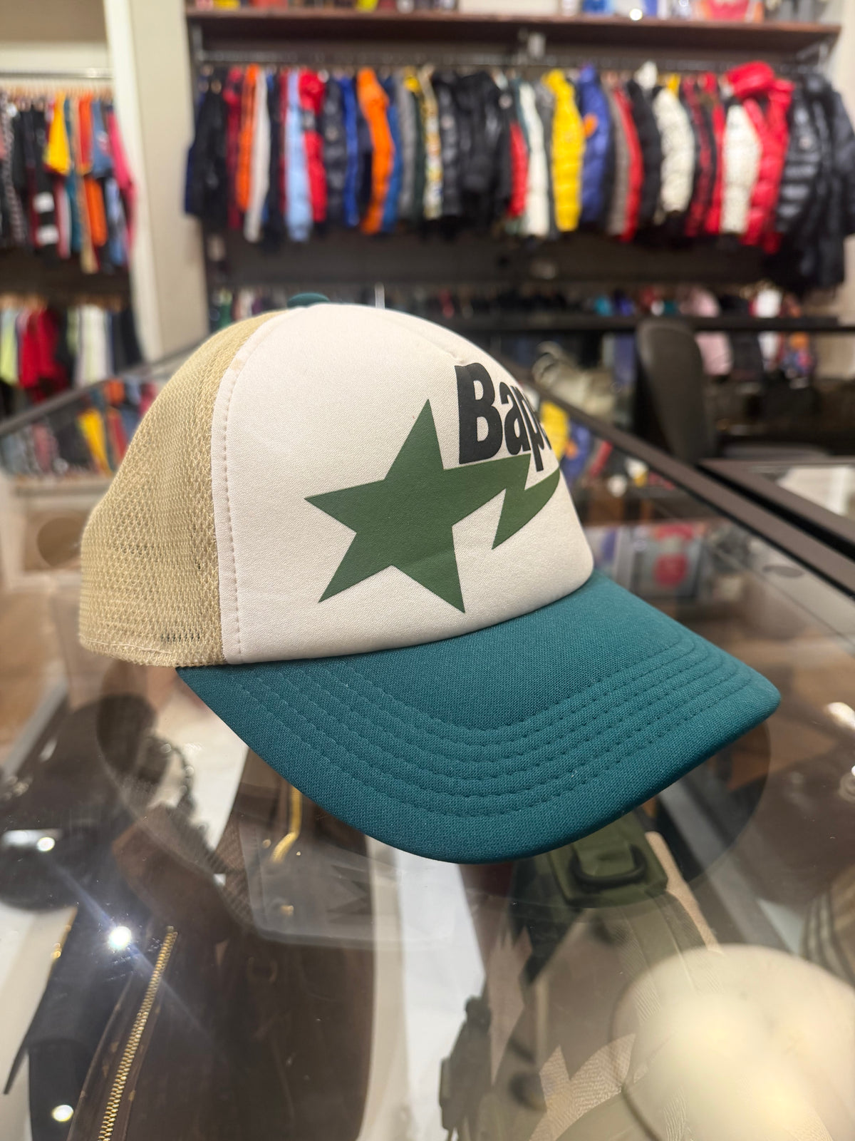 Bape Star Trucker Hat - Green & Beige