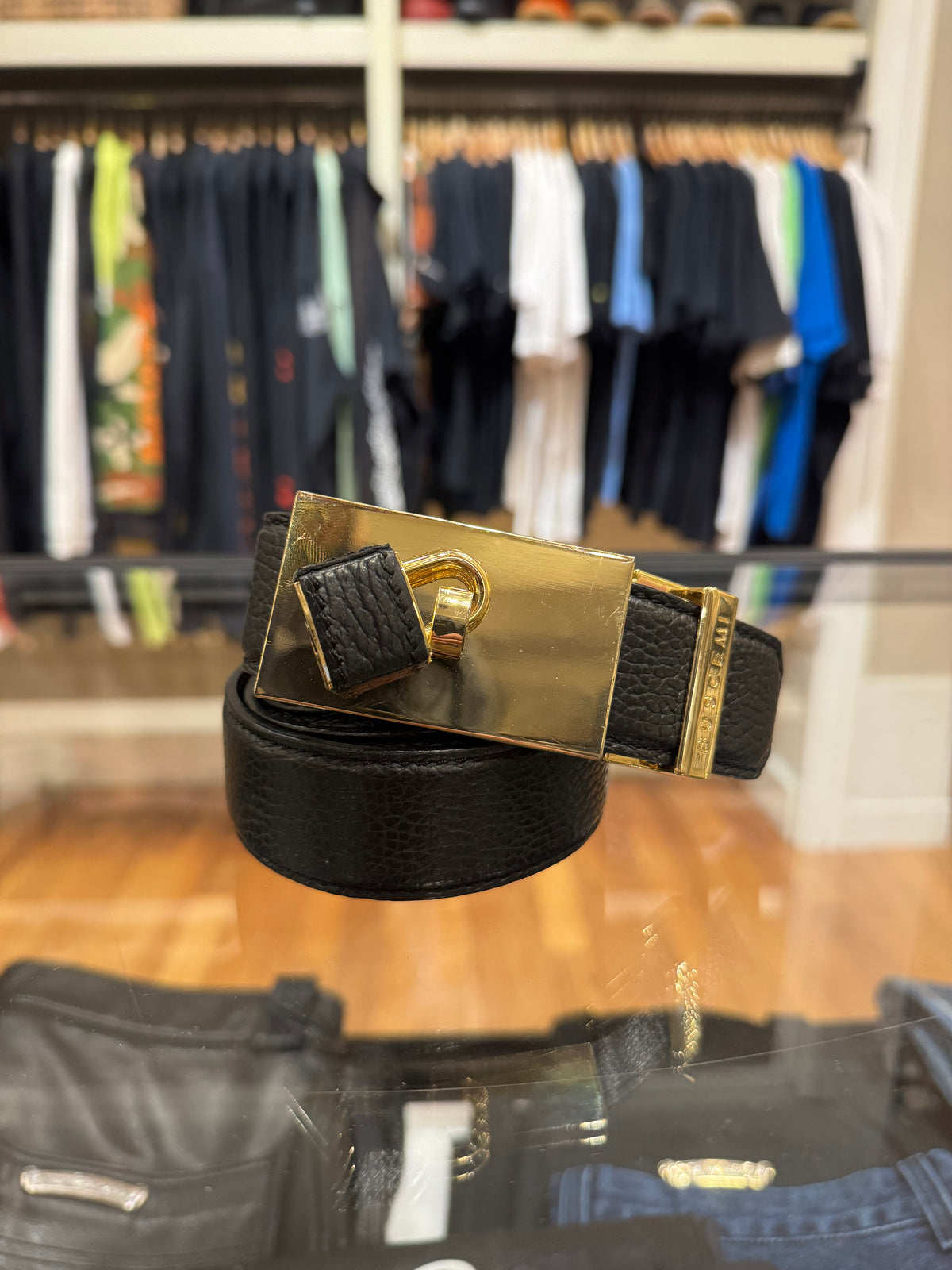 Buscemi Leather Belt Gold Hardware