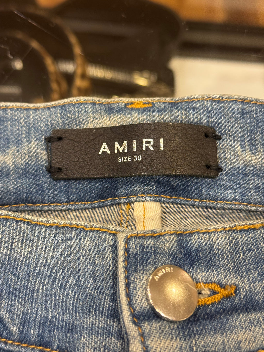 Amiri Leather Core Appliqué Logo Jeans - Indigo/Clay