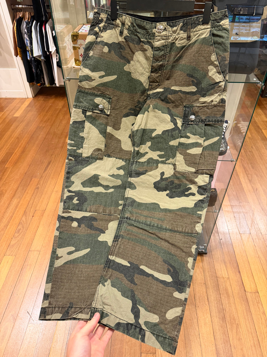 Chrome Hearts ‘Devil Dog’ Camo Cargo Fatigue Pants W/ Cross Patch