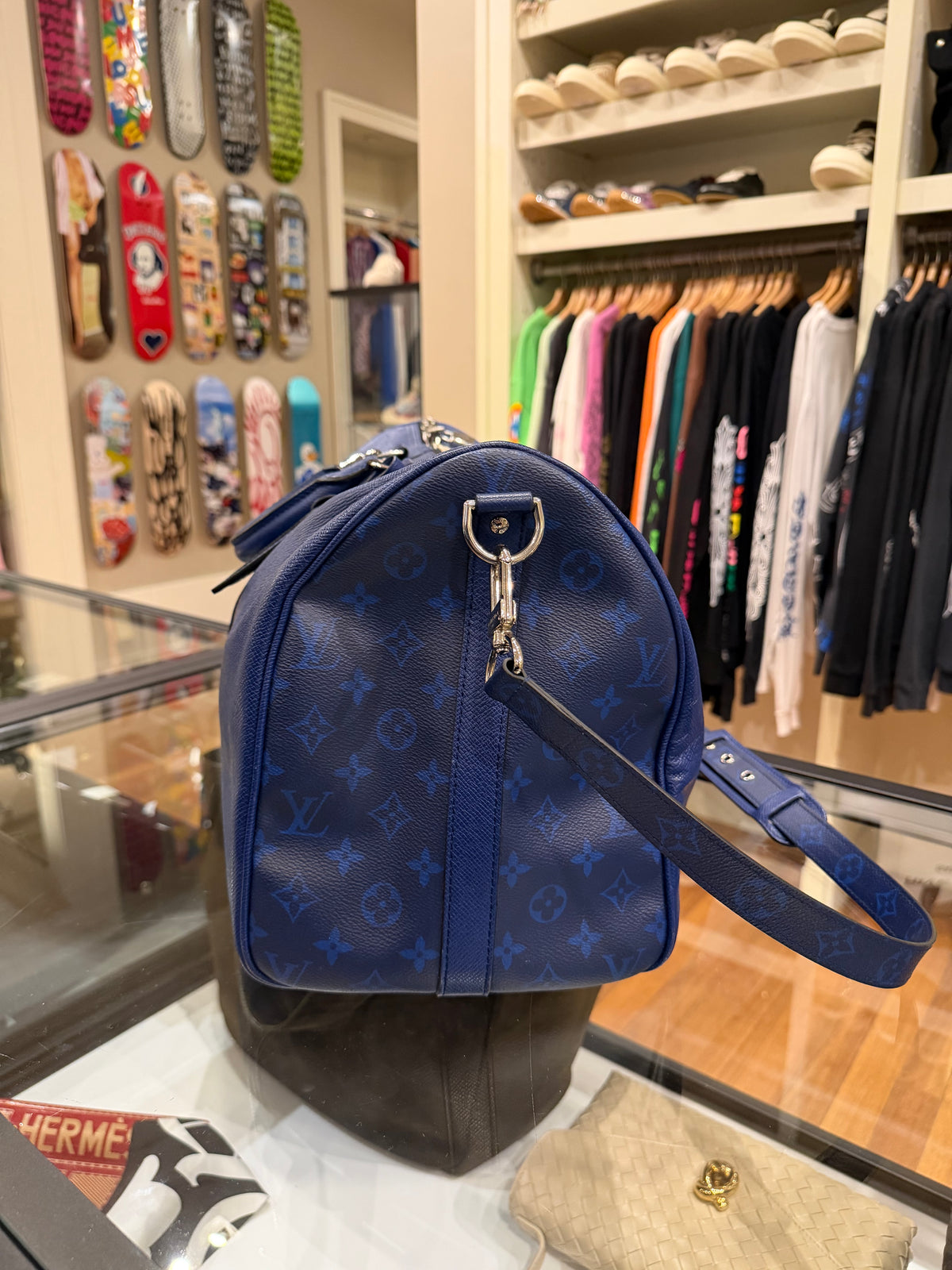 Louis Vuitton Keepall Bandoulière 45 Blue Duffle Bag