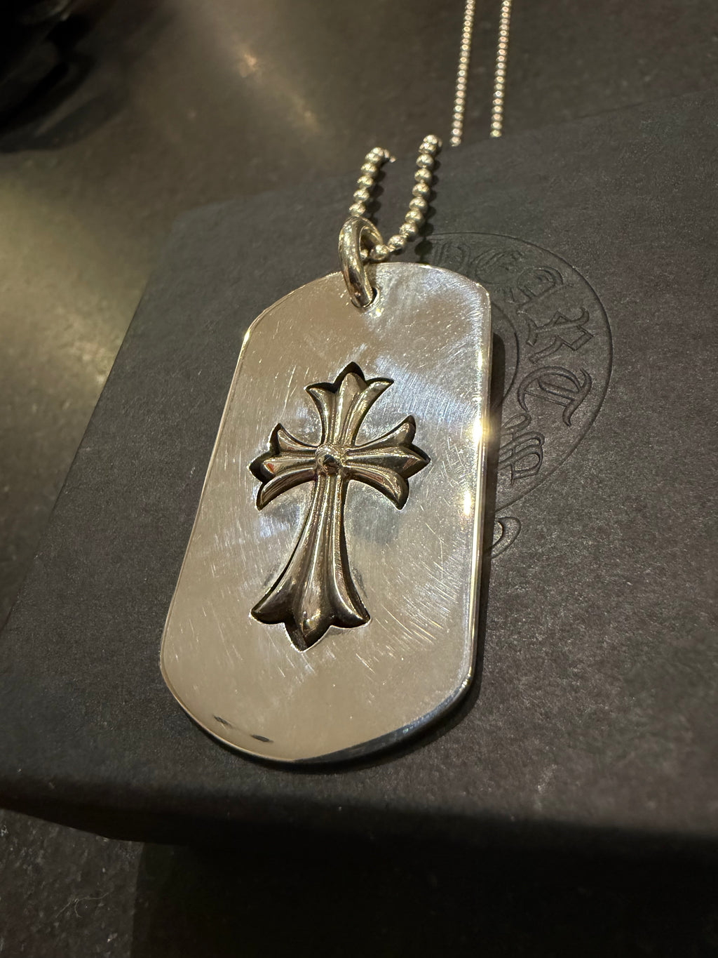 Chrome Hearts Cut Out Cross Dog Tag Necklace - Silver
