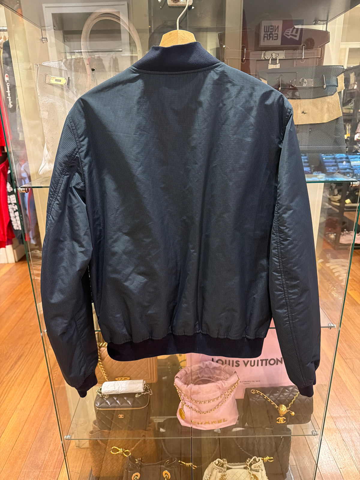 Gucci Micro-Check Zip Up Bomber Jacket - Navy