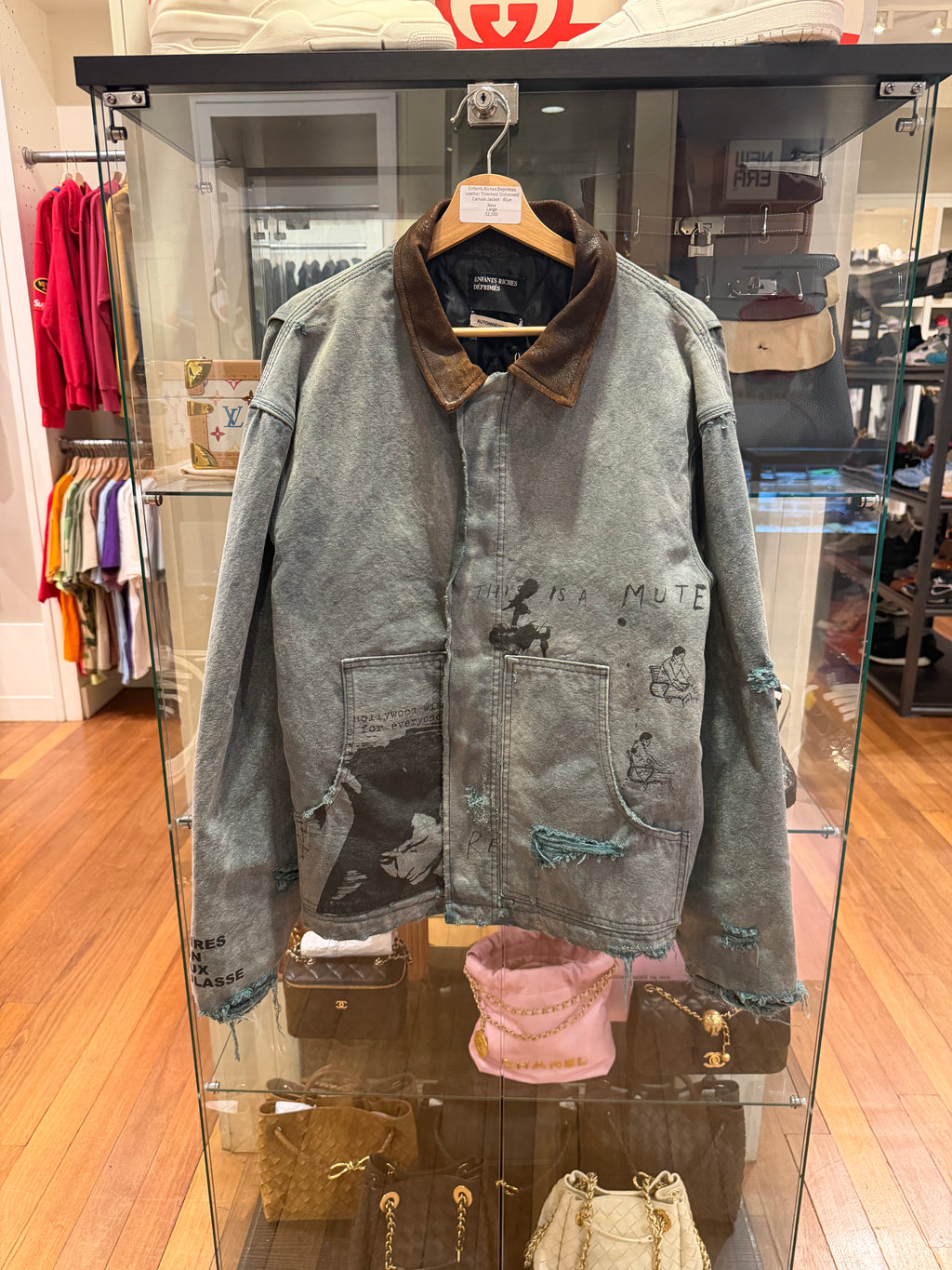 Enfants Riches Désprimés Leather Trimmed Distressed Canvas Jacket - Blue