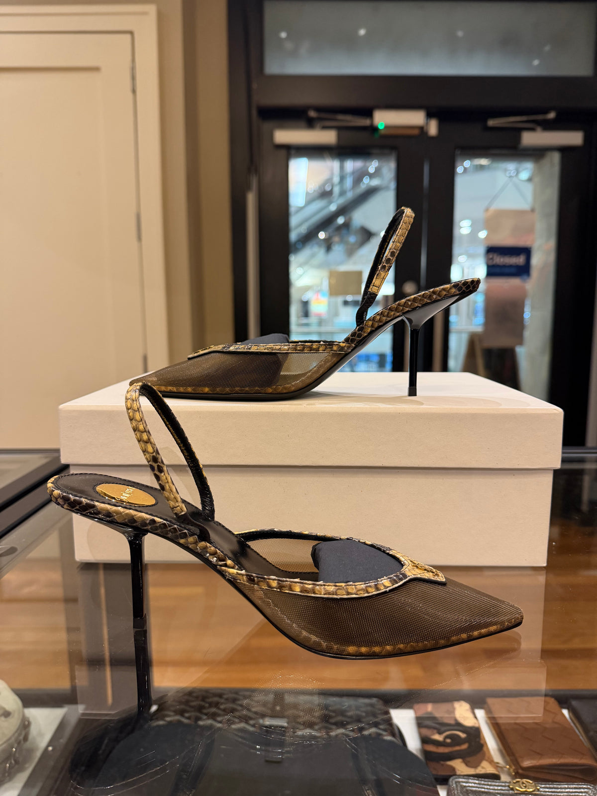 Saint Laurent Folie Slingback Pumps - Mesh/Python