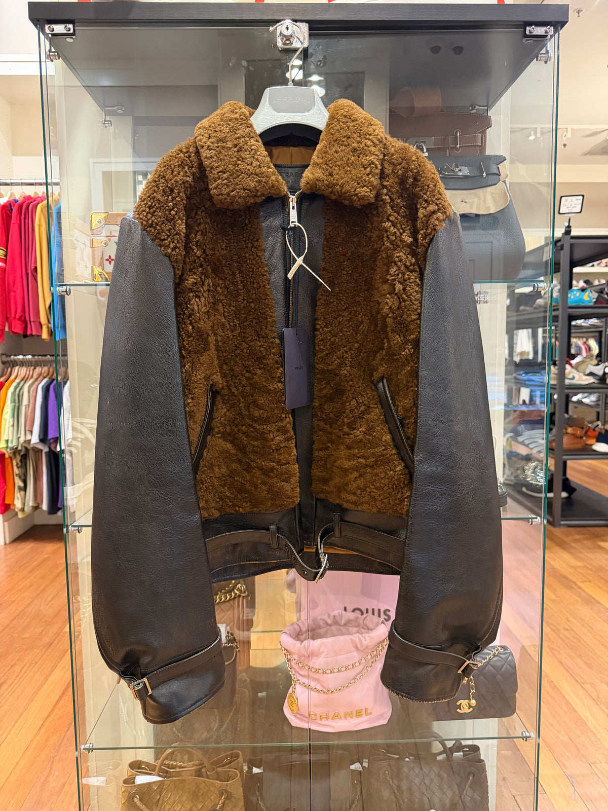 Prada Shearling & Leather Belted Jacket