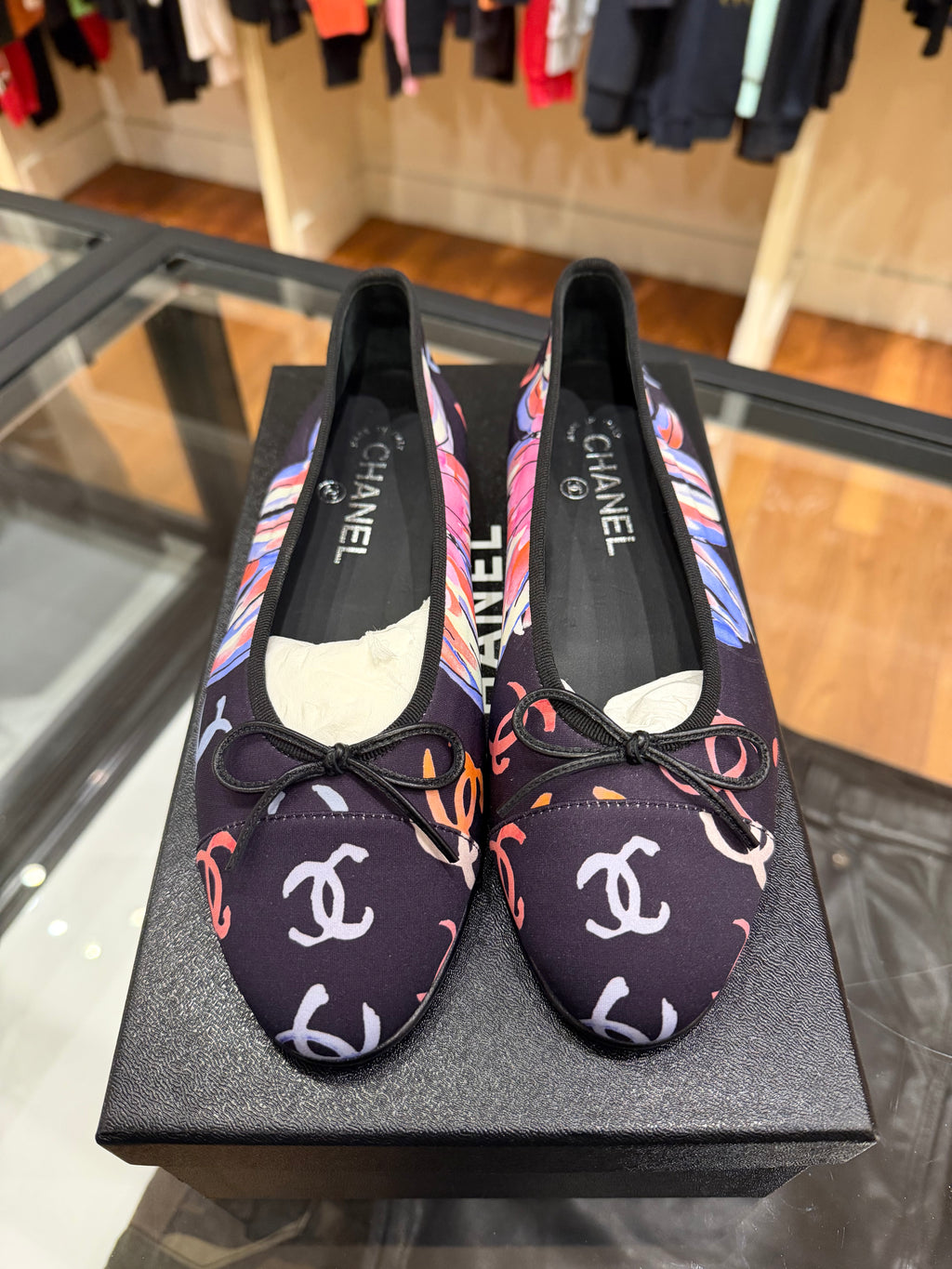 Chanel CC Logo Floral Ballet Flats