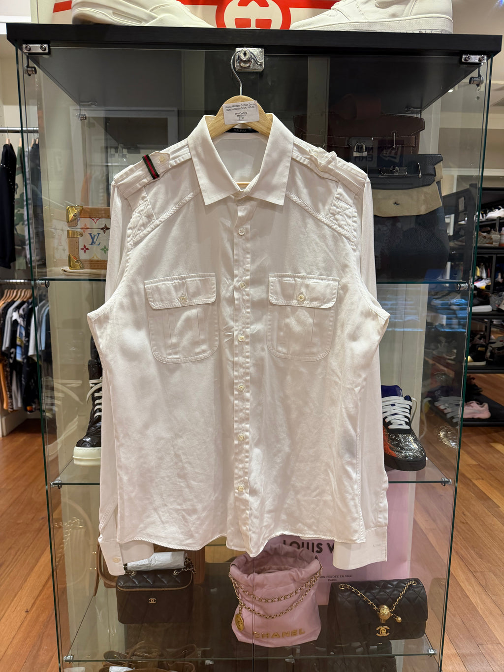 Gucci Military Cotton Dress Button Down Shirt - White