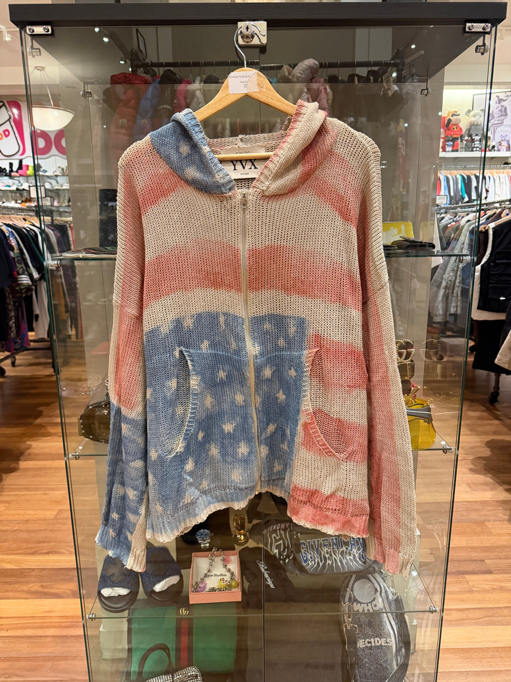 YVX Knit American Flag Zip Up Hoodie