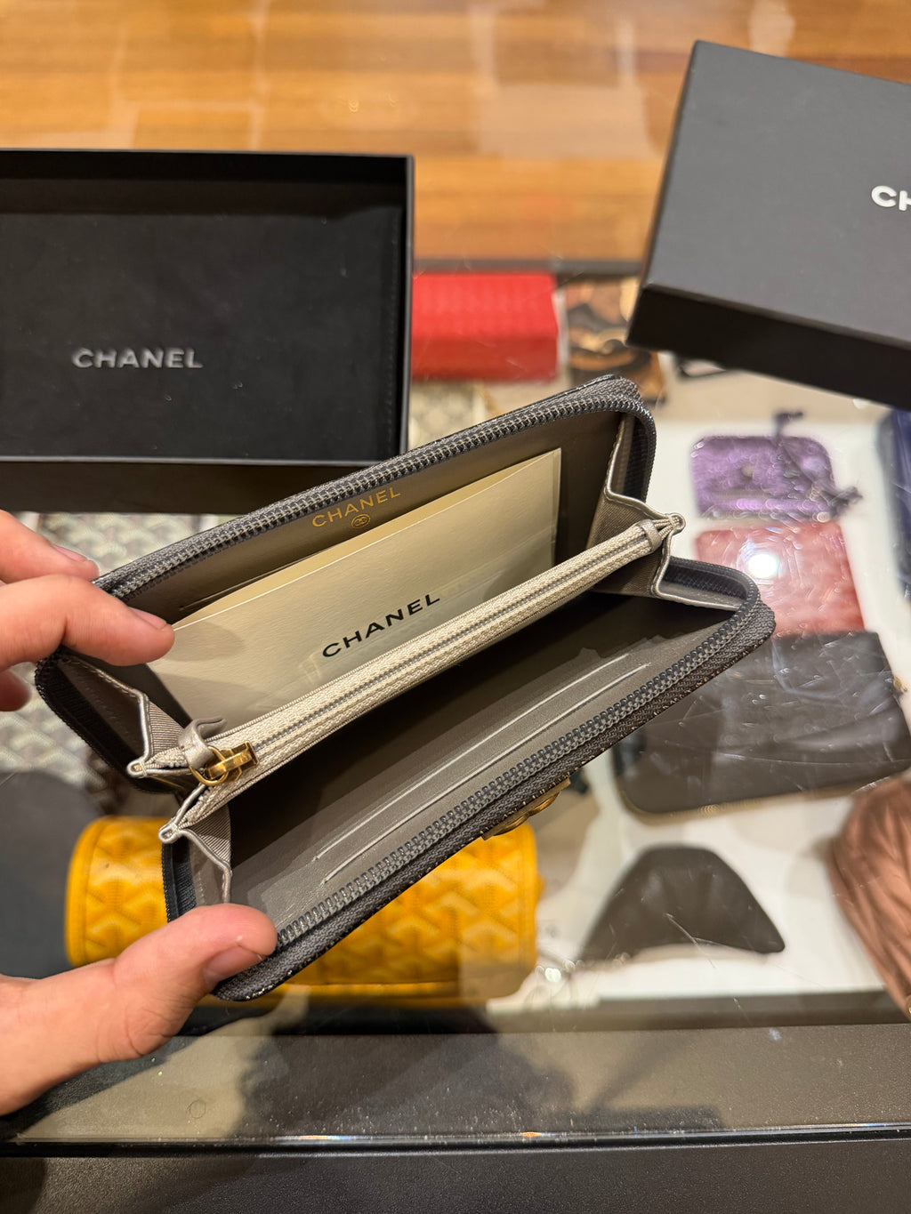 Chanel Boy Small Quilted Zip-Around Leather Wallet - Silver