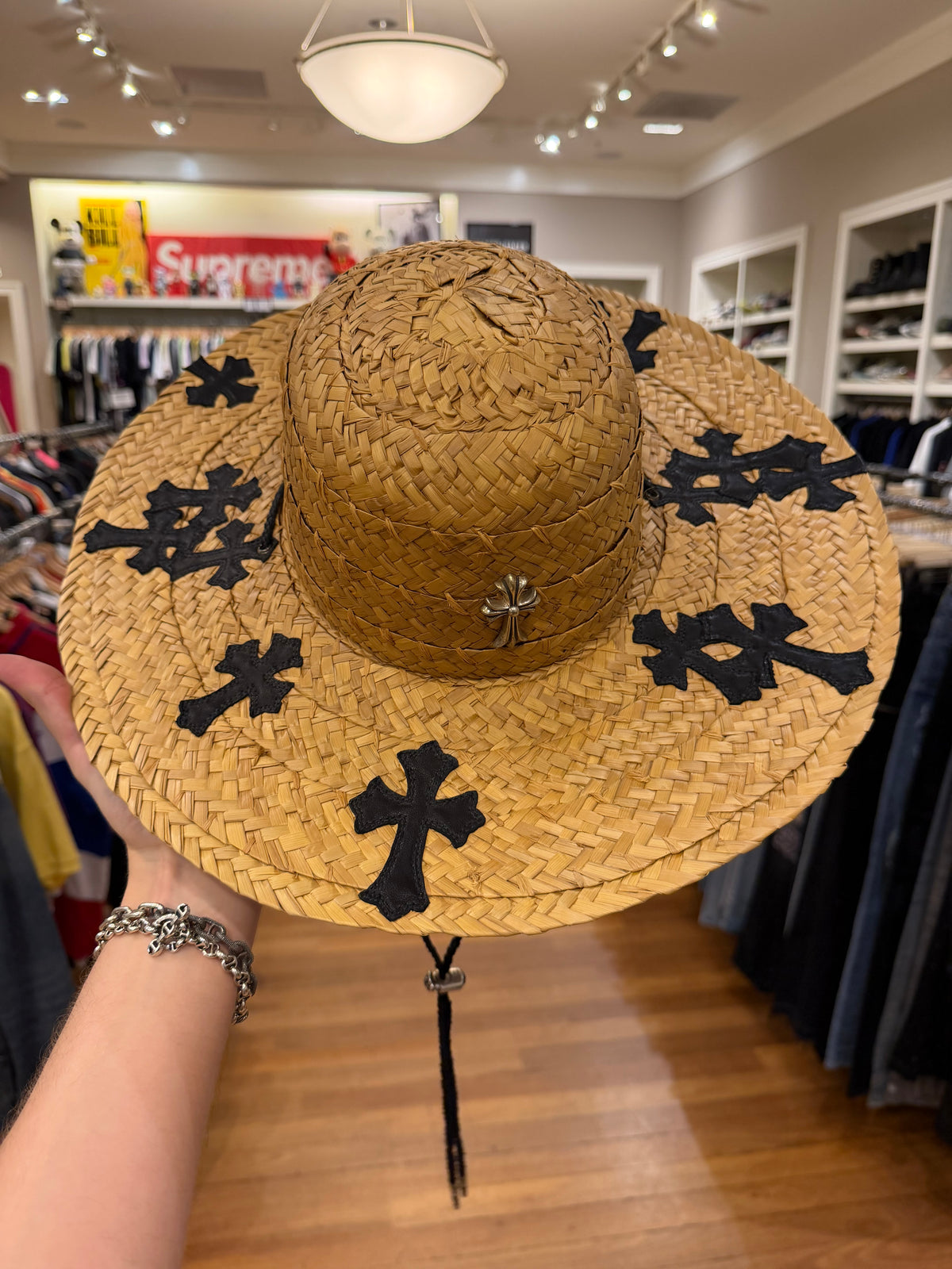Chrome Hearts Cross Patch Straw Hat - Silver Embellished