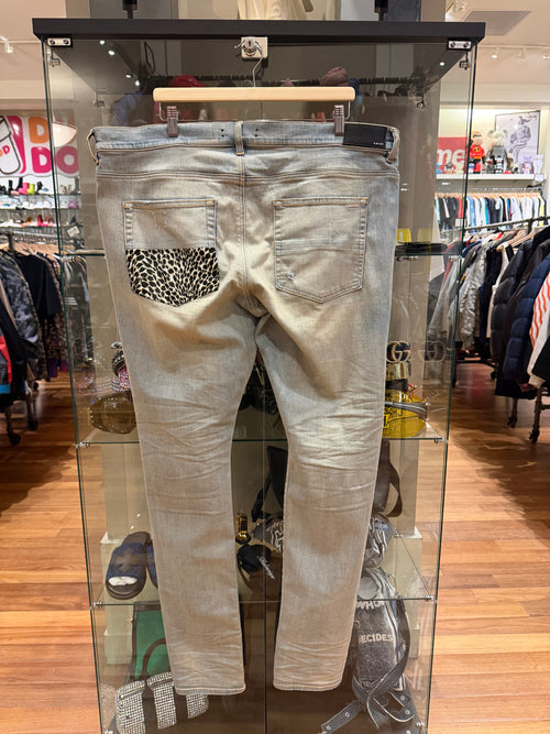 Amiri MX1 Distressed Skinny Jeans - LightWash/Zebra Patches