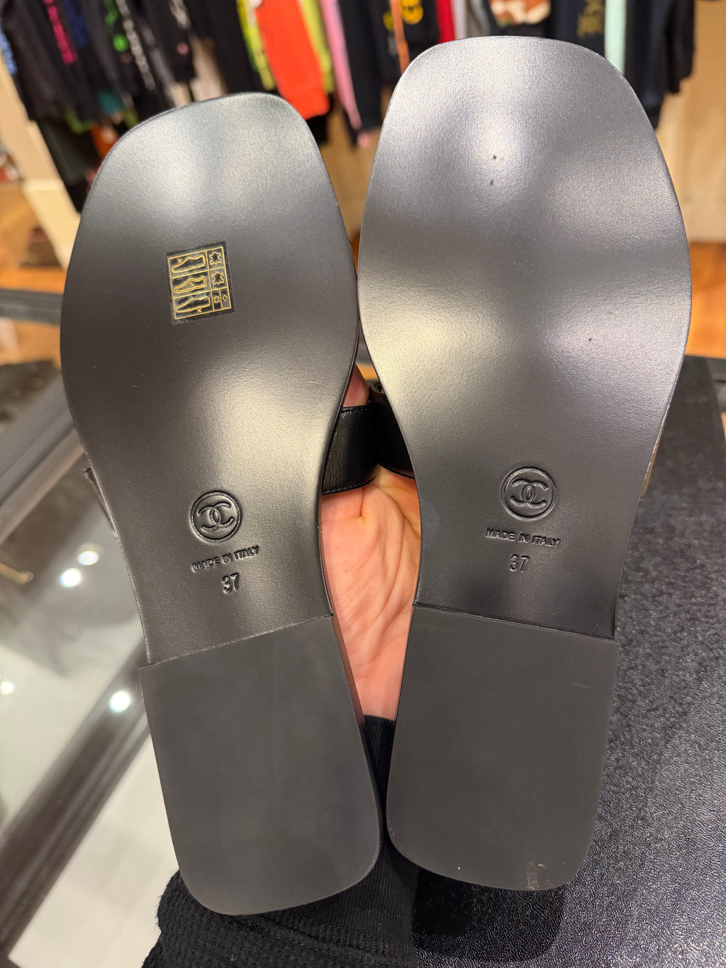 Chanel Interlocking CC Logo Lambskin Leather Sandals