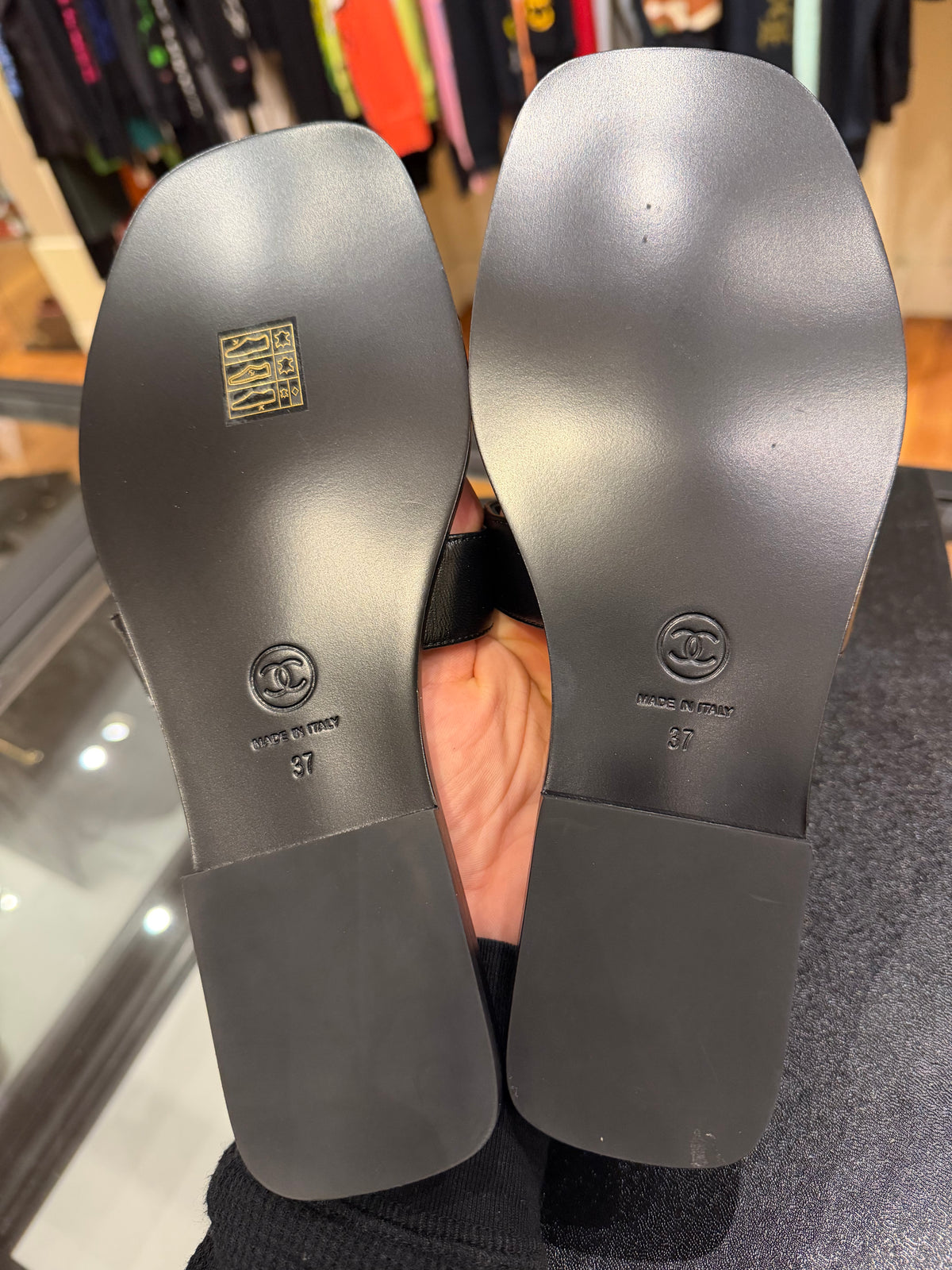 Chanel Interlocking CC Logo Lambskin Leather Sandals