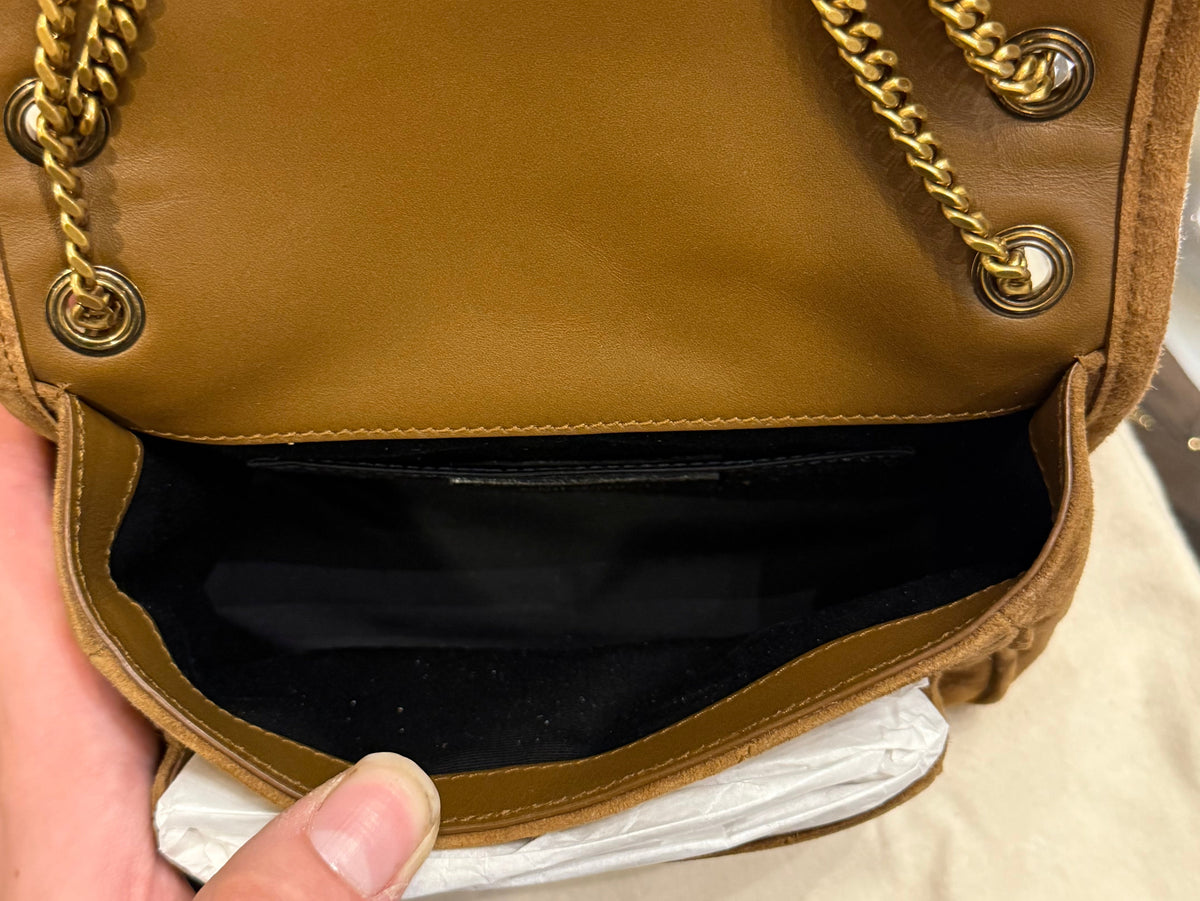 Saint Laurent Niki Mini In Suede - Caramel Cognac