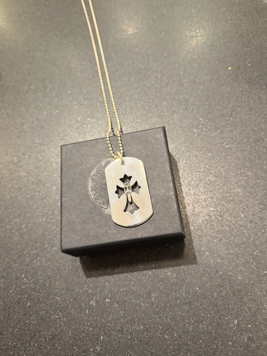Chrome Hearts Cut Out Cross & Dagger Dog Tag Necklace - Silver