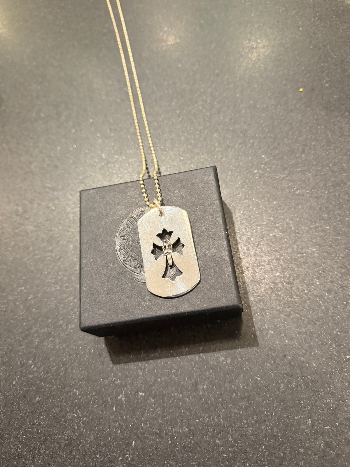 Chrome Hearts Cut Out Cross & Dagger Dog Tag Necklace - Silver