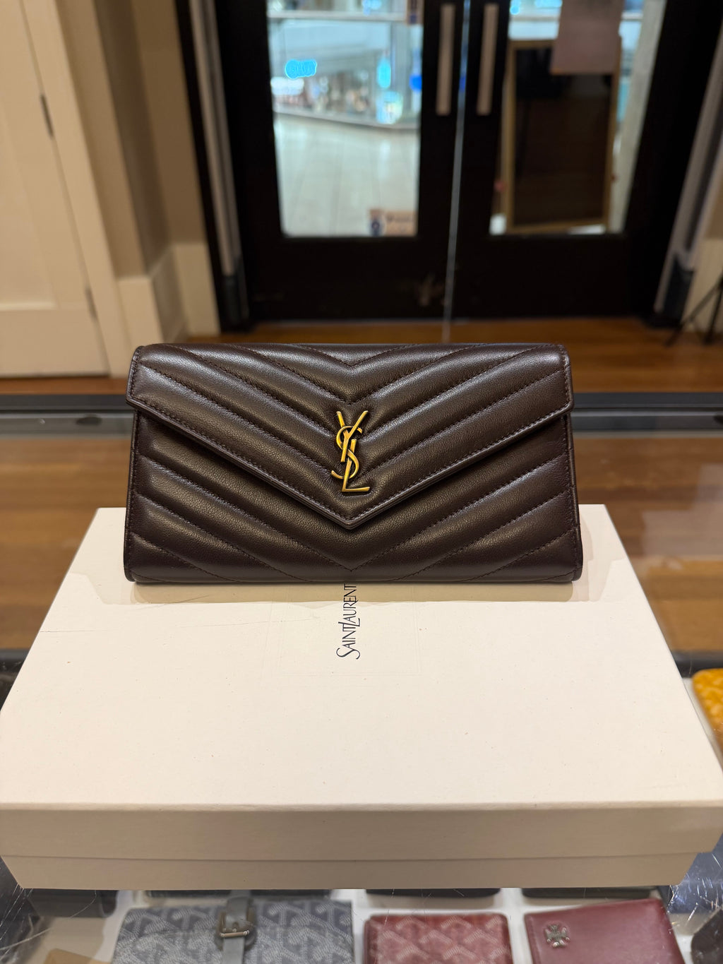 Saint Laurent Cassandre Large Flap Wallet - Brown Lambskin
