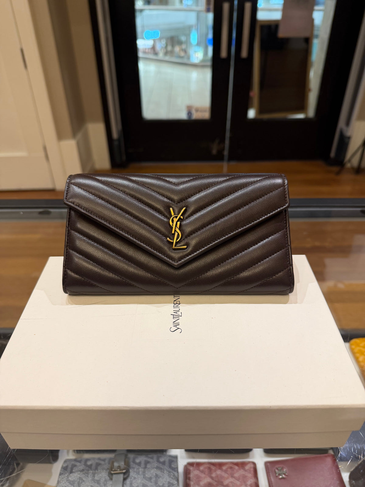 Saint Laurent Cassandre Large Flap Wallet - Brown Lambskin