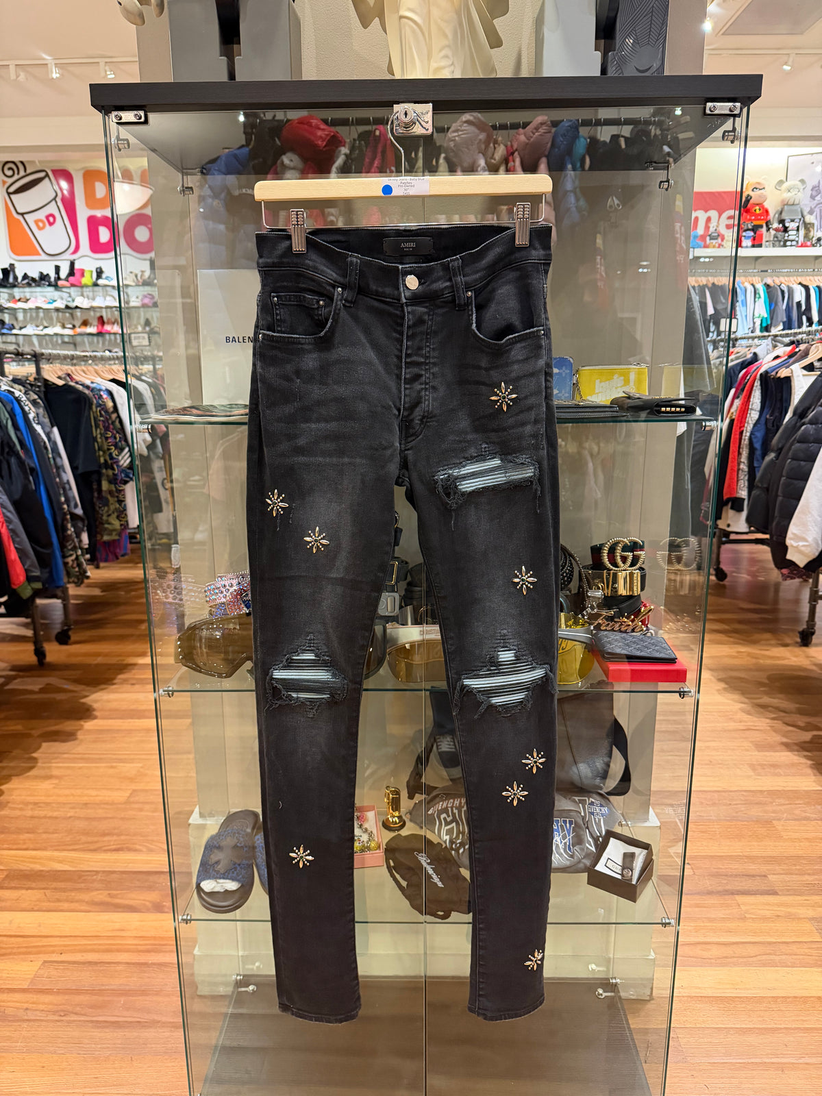 Amiri MX1 Distressed Studded Skinny Jeans - Baby Blue