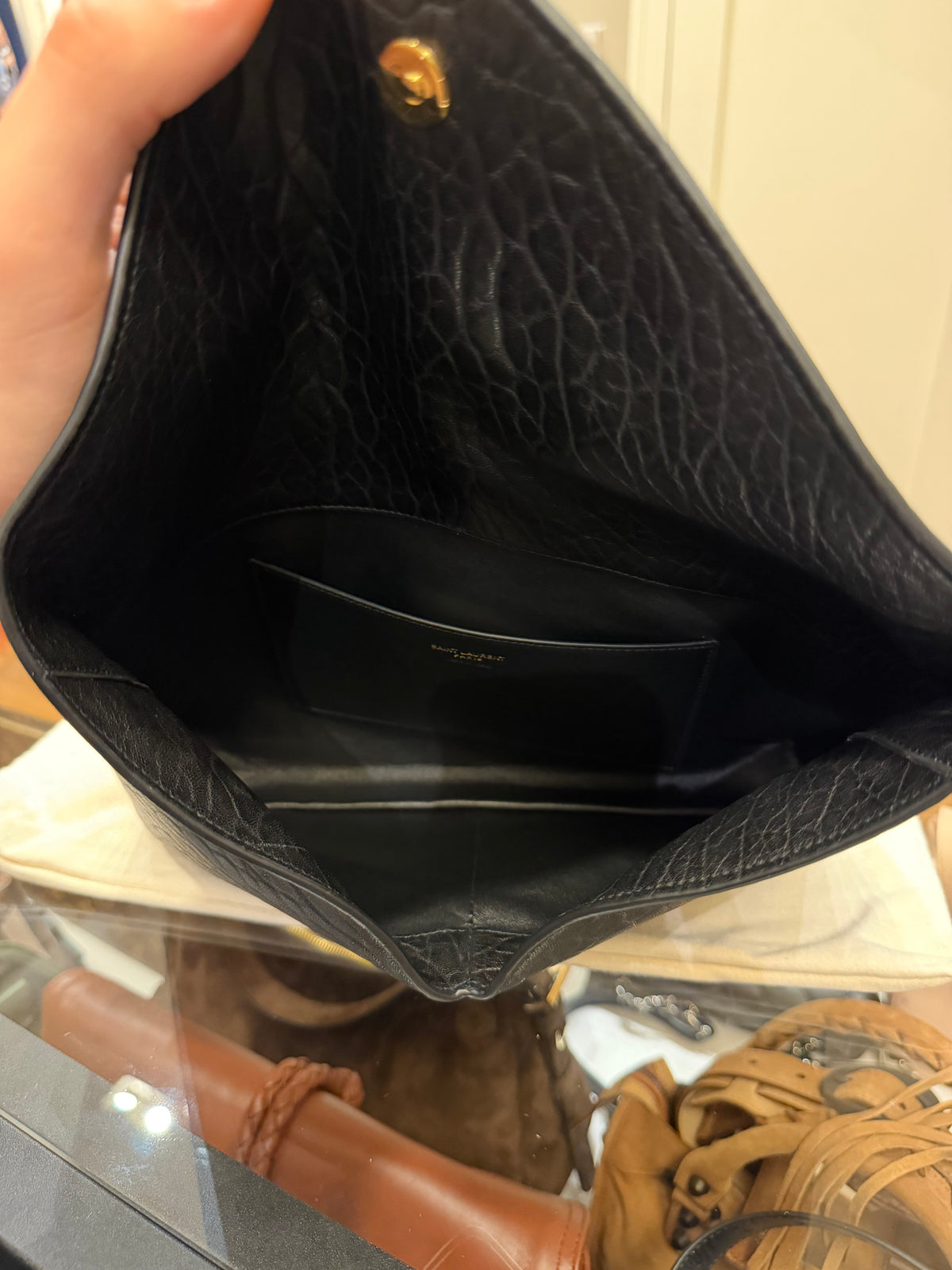 Saint Laurent Paris Envelope Clutch Bag In Engrained Calfskin Leather