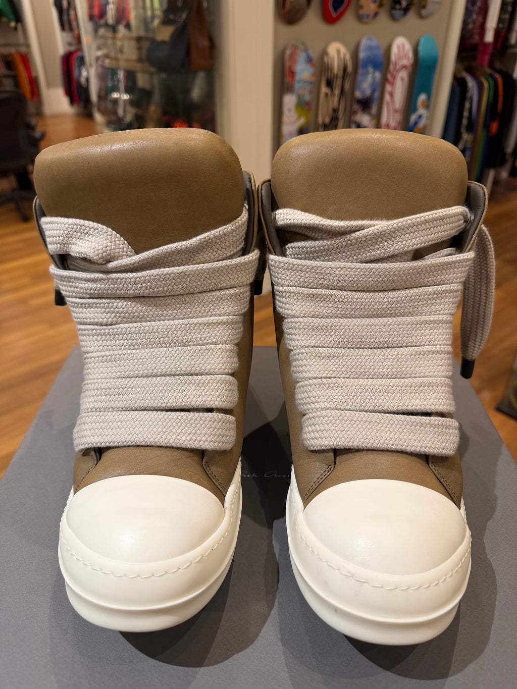 Rick Owens Padded Jumbolace Ramone High - Brown Leather
