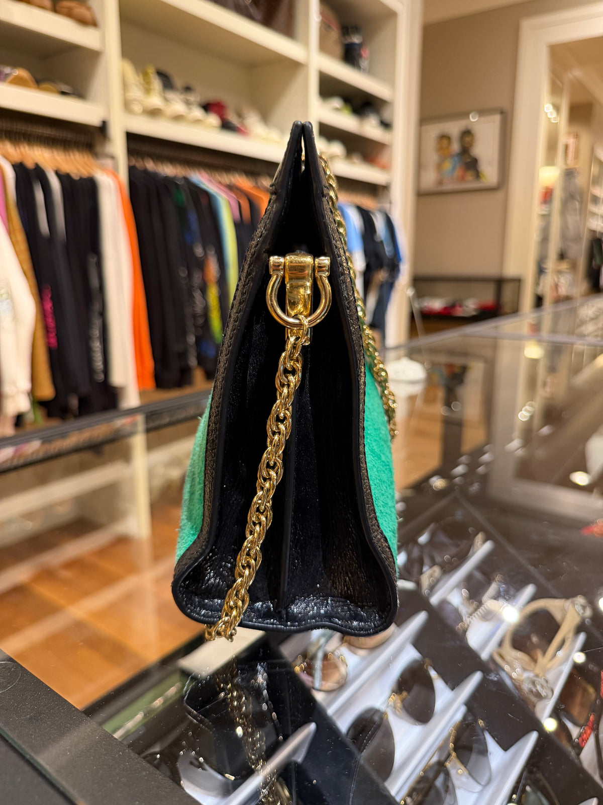 Gucci Medium Suede Web Ophidia Chain Crossbody