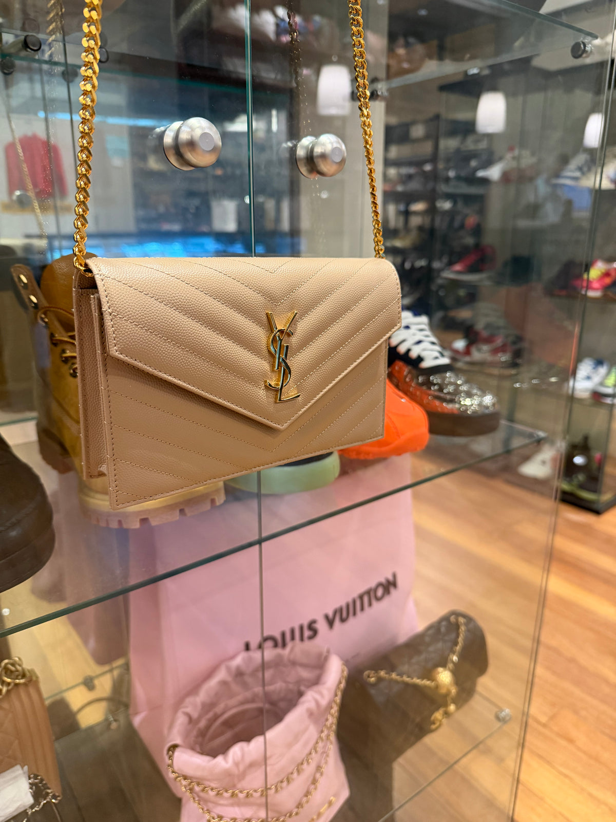 Saint Laurent Cassandre Chain Wallet - Dark beige