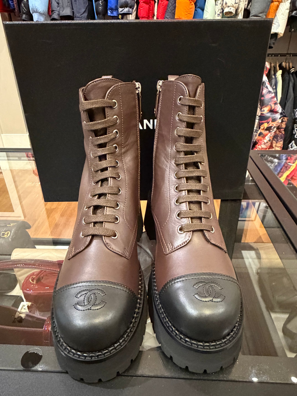Chanel Calfskin Combat Boots - Dark Brown