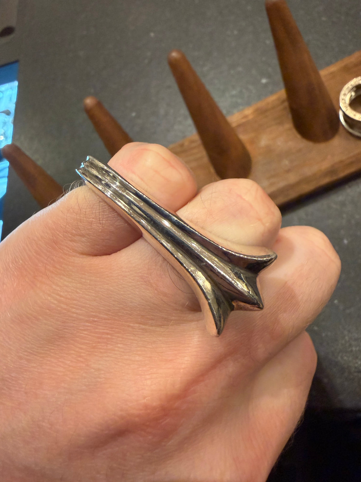Chrome Hearts Double Knuckle Cross Tail Ring Silver - Size 8.5