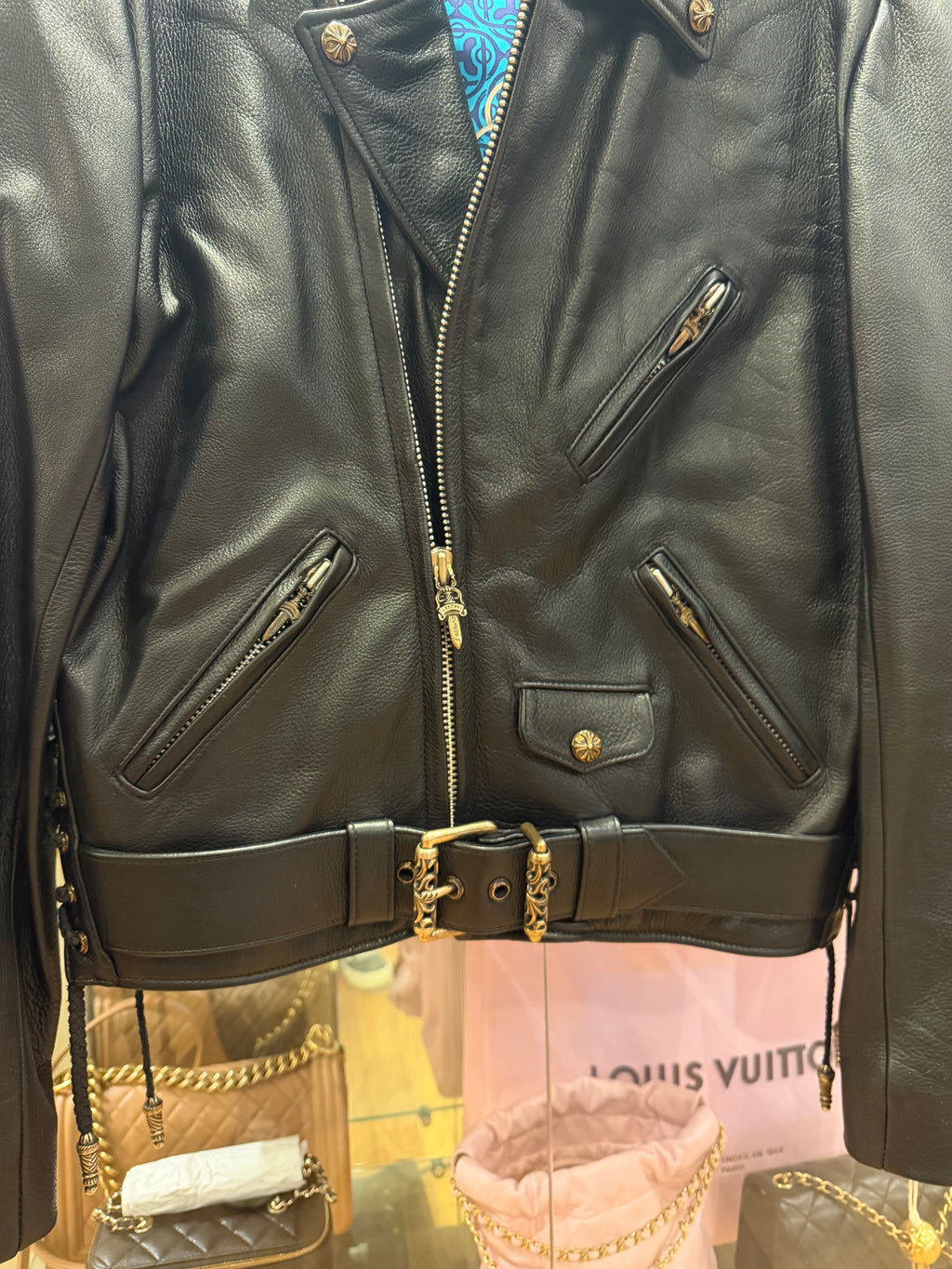 Chrome Hearts Hermes Silk Lined ‘ JJ Dean’ Leather Moto Jacket