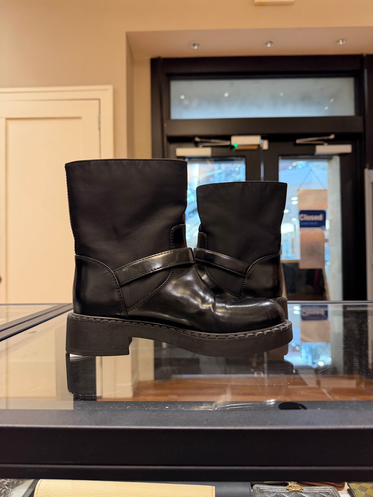 Prada Ankle Strap Nylon Moto Boots