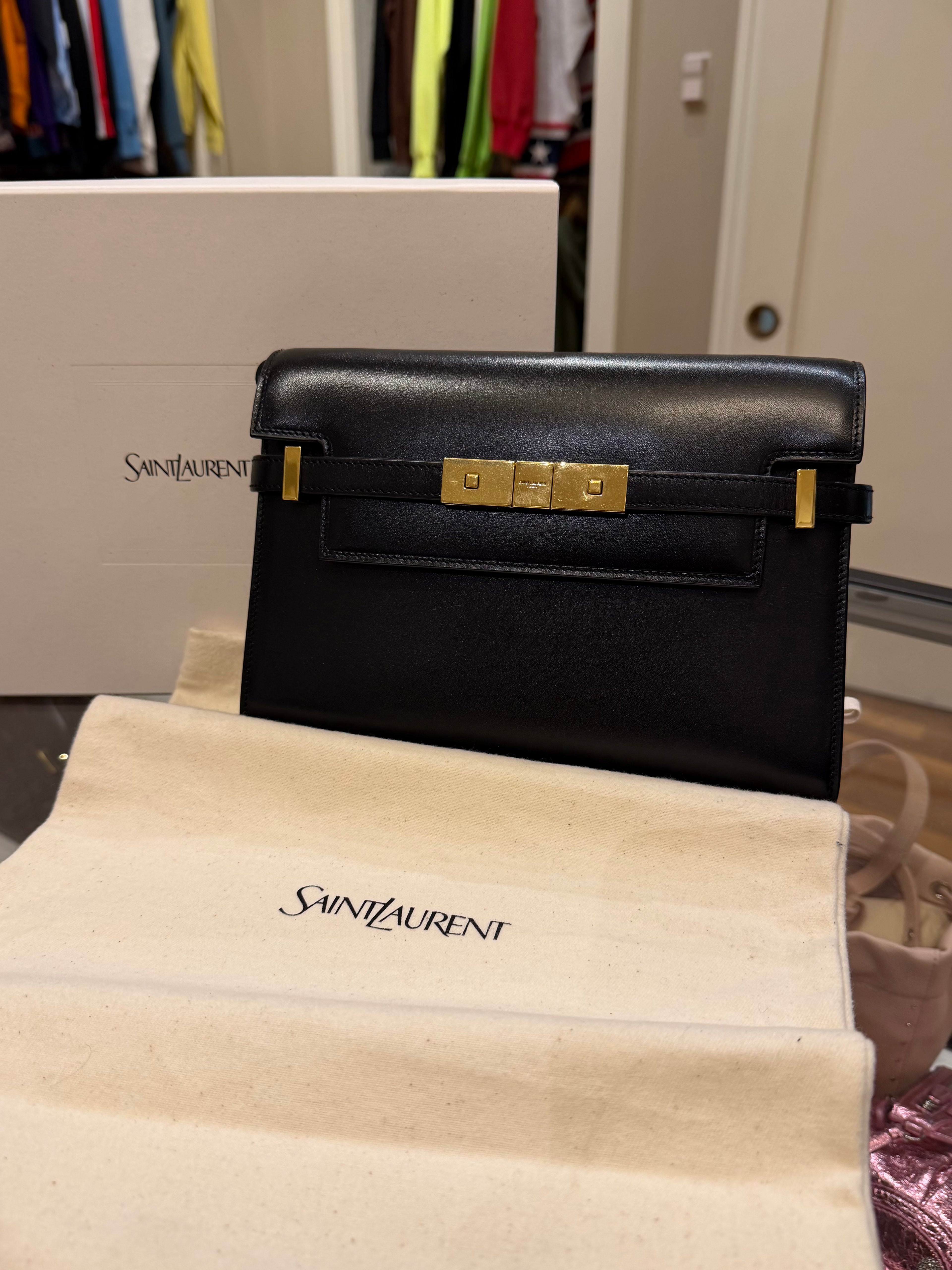 Saint Laurent Black Calfskin Medium Manhattan Shoulder Bag