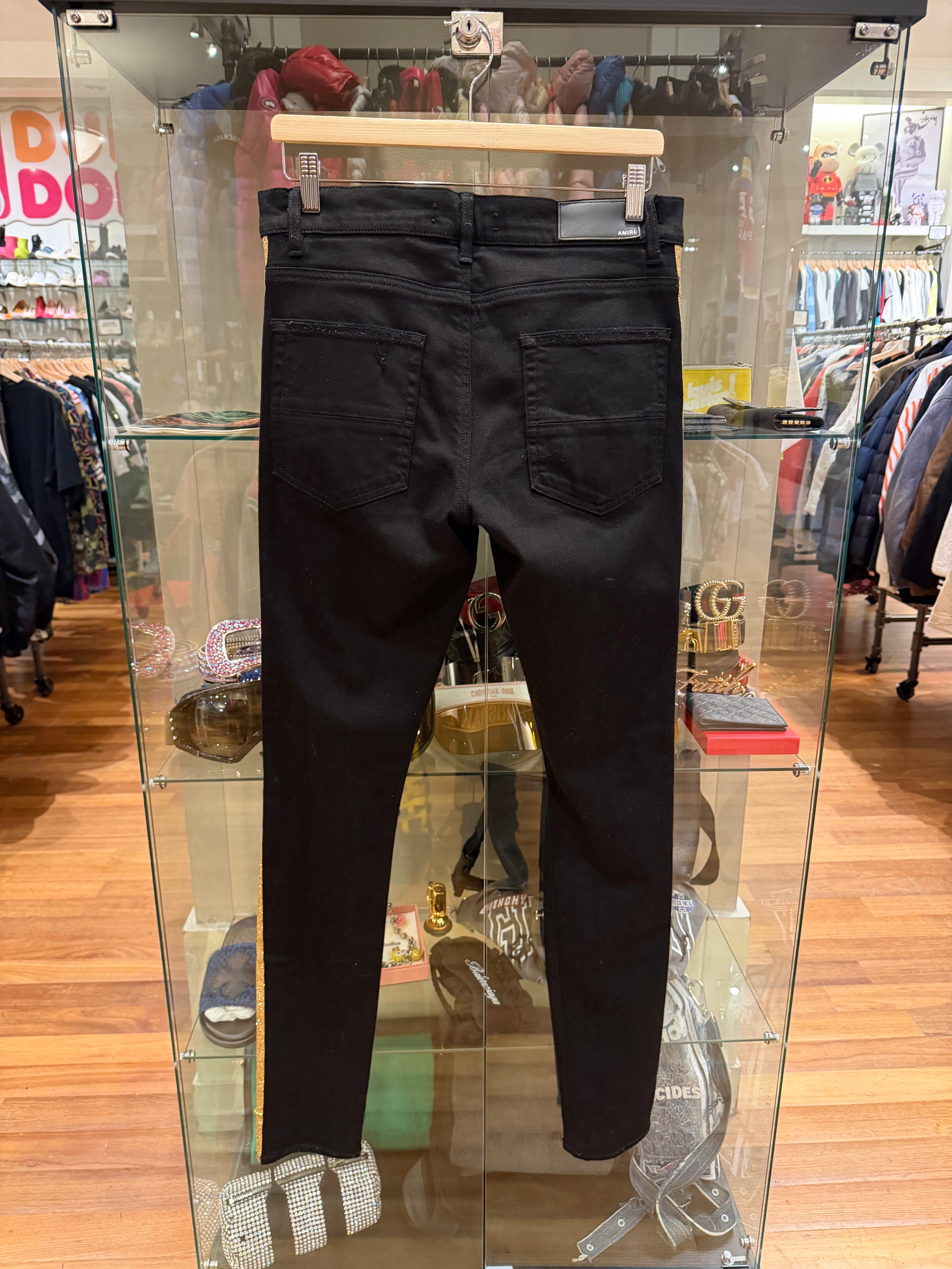 Amiri Gold Glitter Track Denim Jeans