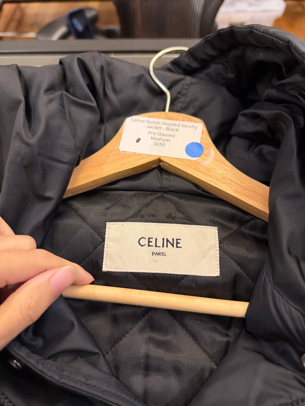 Celine Nylon Hooded Varsity
Jacket - Black