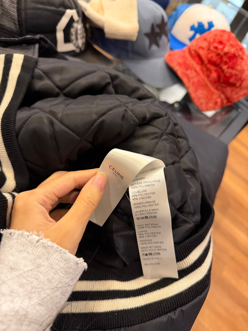 Celine Nylon Hooded Varsity
Jacket - Black