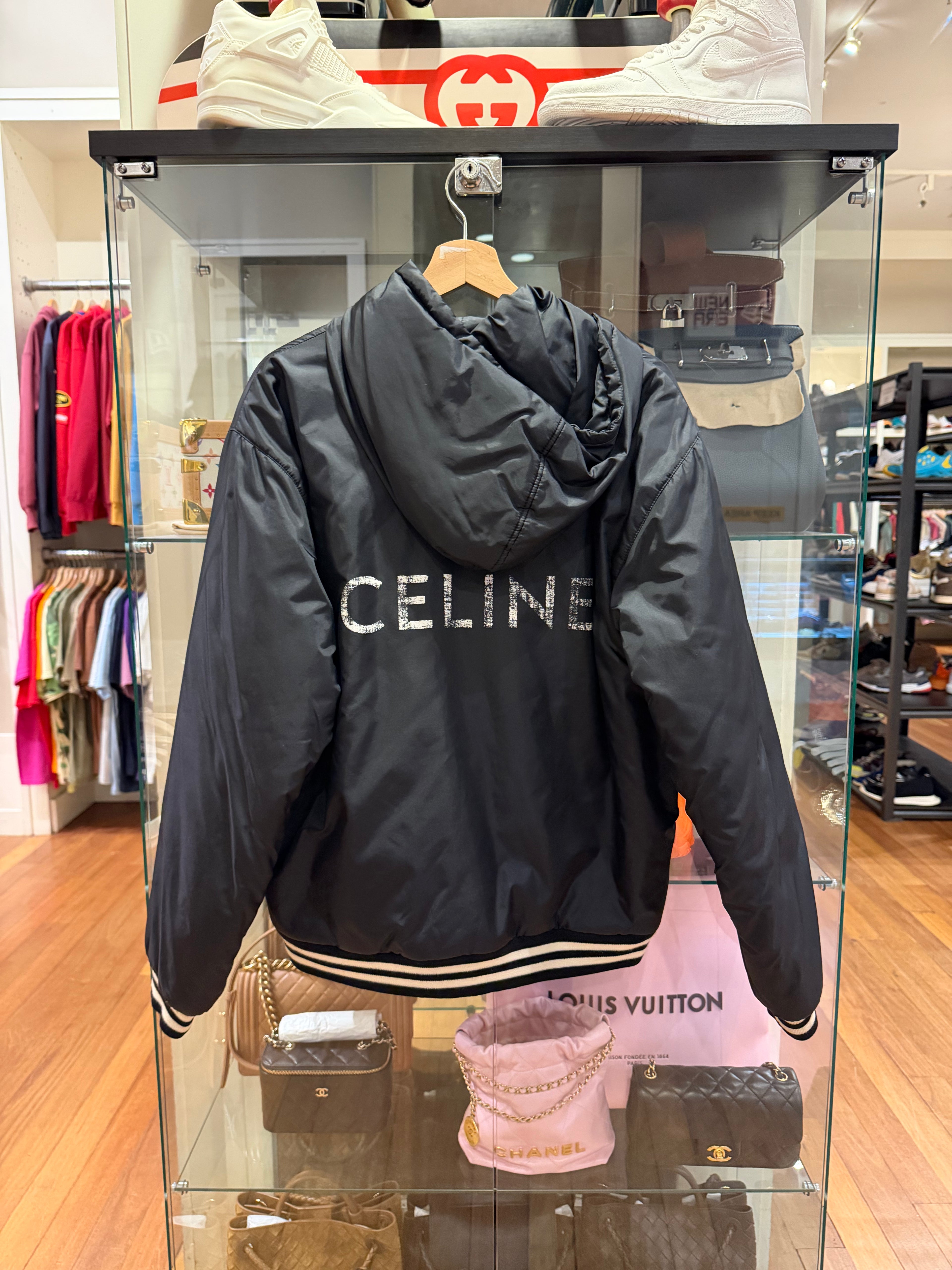 Celine Nylon Hooded Varsity
Jacket - Black
