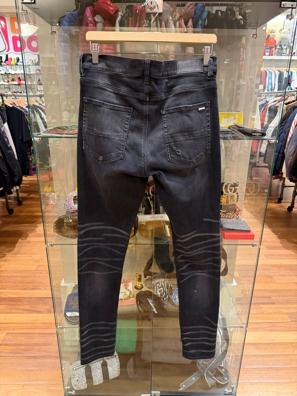 Amiri MX1 Distressed Skinny Jeans- Navy/Glitter Patches