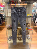 Amiri MX1 Playboy Distressed Skinny Jeans- Grey/Playboy Pacthes
