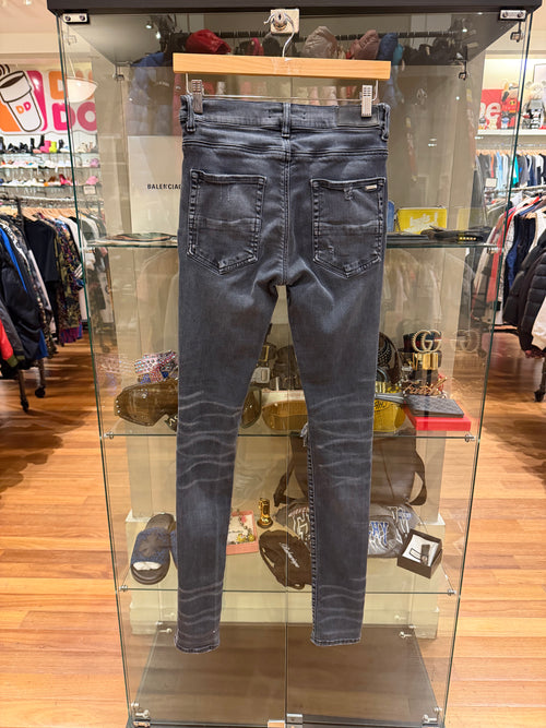 Amiri MX1 Playboy Distressed Skinny Jeans- Grey/Playboy Pacthes