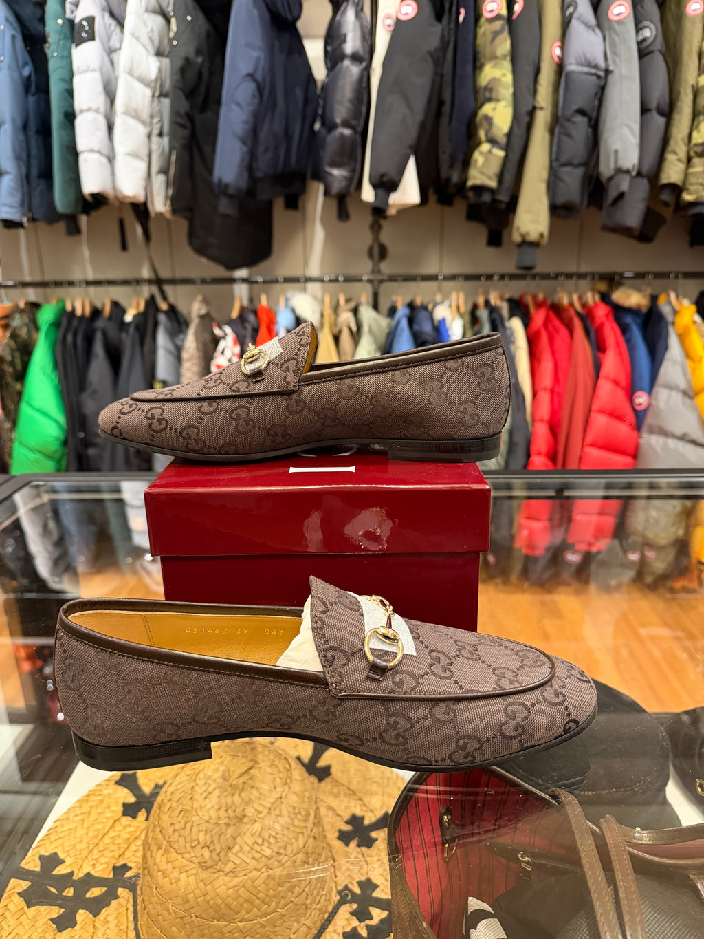Gucci Jordaan loafer in dark brown GG canvas